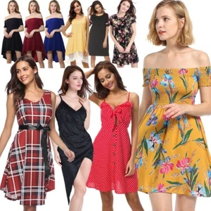 Summer Women's Casual Dress Style Short Sleeve Waist Up Large Swing Skirt Dress - Picture 1 of 213