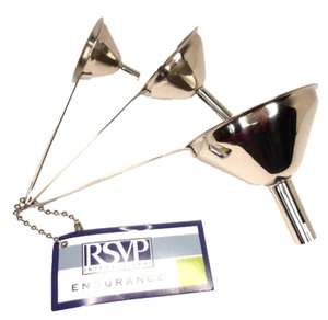 NEW!! RSVP Endurance Mini Nesting Funnels, Set of 3, 18/8 Stainless Steel - Picture 1 of 7
