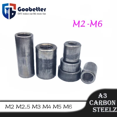 M2-M6 Threaded Sleeve Rod Bar Stud Round Connector Nut A3 carbon steel Nuts - Image 1 of 4