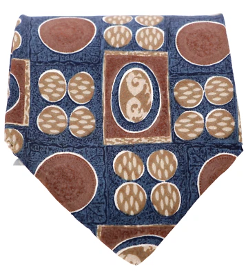 Corbata vintage Barrington para hombre 100 % seda estampado geométrico azul marrón 59 x 4 Foto 1 de 3