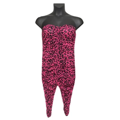 Women's Pink Cheeta Print Jumper Mesh Cold Shoulder Animal Ruched Plus Size 3X - Image 1 of 3