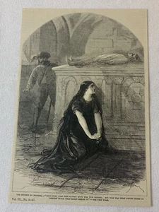 1880 Rivista Incisione~ STUDENTE DI BOLOGNA Donna inginocchiata accanto alla tomba - Foto 1 di 1