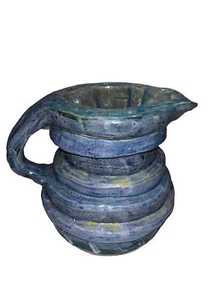 MCM Studio Art Pottery Pitcher Abstract Design Stacked Blue Heavy - Picture 1 of 10