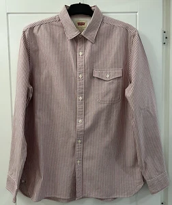LEVI'S Men's Shirt Medium Red White Stripe Button Up Standard Fit Button Down - Picture 1 of 6
