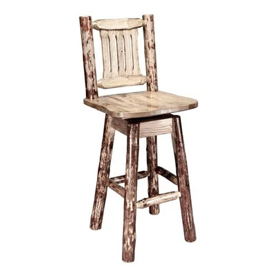 Montana Woodworks Glacier Country 30" Wood Swivel Barstool with Back in Brown - Image 1 of 4