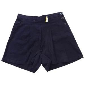 MAX STUDIO linen blend navy blue side button casual shorts Size M NEW - Picture 1 of 8