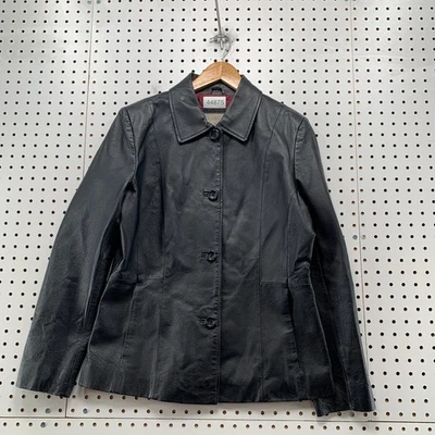 Croft & Barrow Leather Jacket Womens Small Black Button Up Red Liner Casual - Image 1 of 4