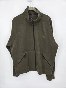 VORTEX Mens XL Sweater Jacket Full Zip Dark Green Zip Pockets Mock Collar Cotton - Picture 1 of 16