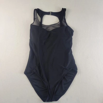 Catalina Woman’s One Piece Keyhole Back Swimsuit Black L 12-14 Mesh Front - Image 1 of 4