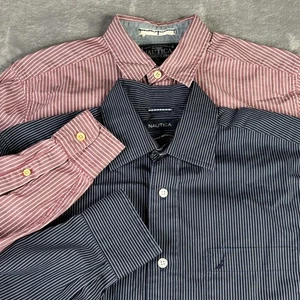 Nautica Shirt Mens Small Striped Button Down Long Sleeve Wrinkle Resistant Casua - Picture 1 of 10