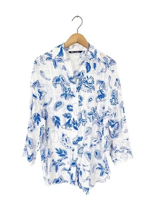 Zara White Blue Floral Paisley Relaxed Oversized Shirt Size S - Image 1 of 4