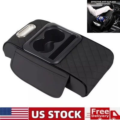 Car Center Console Cover Universal Armrest Cushion with Cup Holder & Tissue Box - Image 1 of 4