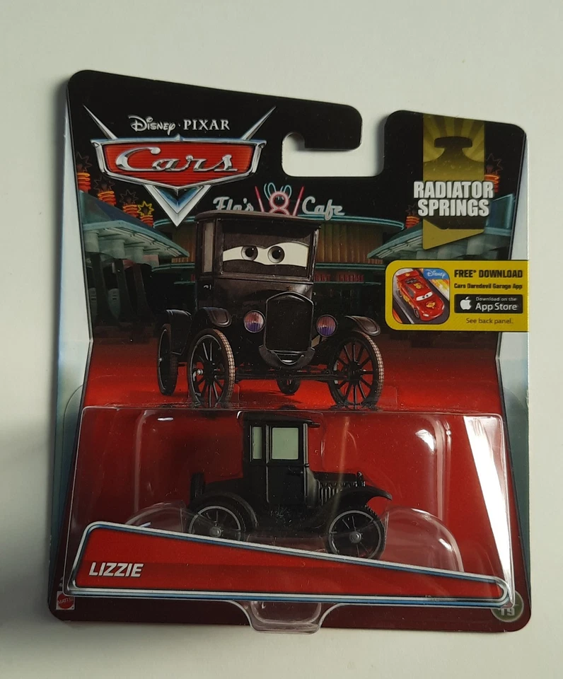 CARS Disney pixar 2015 Lizzie radiator springs logo raro mattel 1/55 maclama - Immagine 1 di 4