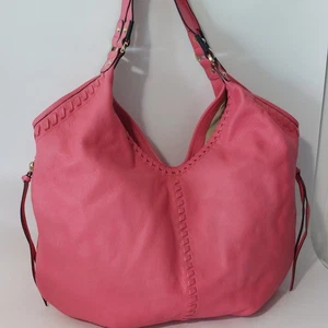 Lodis Lacey Tote Large Coral Pink Leder Schultertasche Whipstitch Hobo Slouchy - Bild 1 von 17
