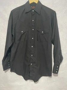 Plains Western Camicia Uomo Pearl Snap Manica Lunga Nera Taglia S #239 - Foto 1 di 6
