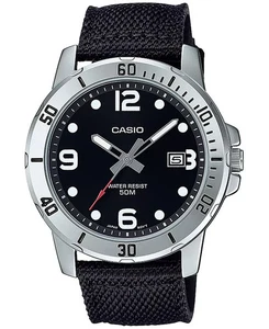 Casio MTPVD01C-1BV, 45MM Case, Black Dial, Black Nylon Band, Date, 50 Meter WR - Picture 1 of 2