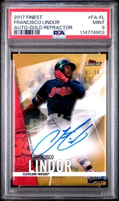 2017 Topps Finest Francisco Lindor Auto #1/50 PSA 9 Mint Gold Refractor Bookend - Image 1 of 2