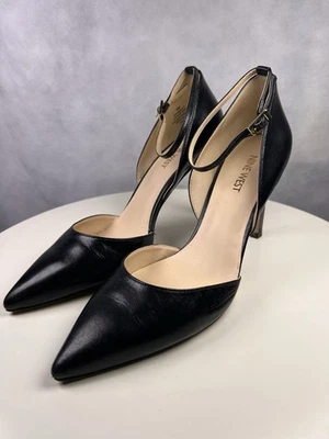 Nine West Camelle black leather two-piece ankle strap d'Orsay pump Sz 8 - Image 1 of 4