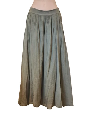 Falda Italiana Algodón Lagenlook Acampanada Caqui Elástico Cintura Bolsillos Talla Única 10-14 Foto 1 de 4