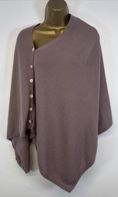 WoolOvers Button Poncho Taupe Brown Thin Knit One Size Cashmere Merino Blend - Image 1 of 4