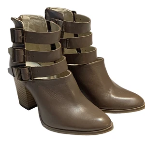 Revolve Seychelles Haywire Booties Size 6 Brown Leather Zip Buckles Stacked Heel - Picture 1 of 11