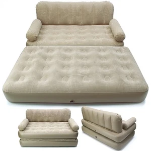 Inflatable Sofa Bed 2-in-1 Flocked Air Mattress Chair Guest Camping Lounge Home - Picture 1 of 12