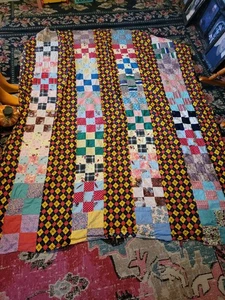 77x90" vintage handmade quilt top astronauts children's fabric plaid cartoon boy - Picture 1 of 4