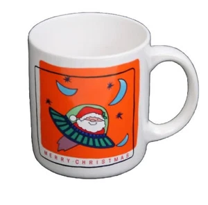 Santa Mug Outer Space Vintage Spaceship UFO Flying Saucer Merry Christmas - Picture 1 of 7