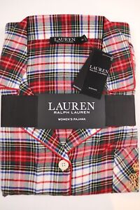 NWT $79 RALPH LAUREN Size 2X Women's L/S Ivory Plaid BRUSHED TWILL Pajama Set