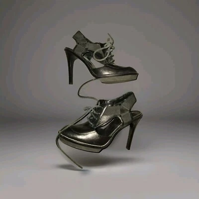 Zapatos de salón para mujer Derek Lam con cordones talla 37 1/2 cuero punta abierta negros Foto 1 de 4