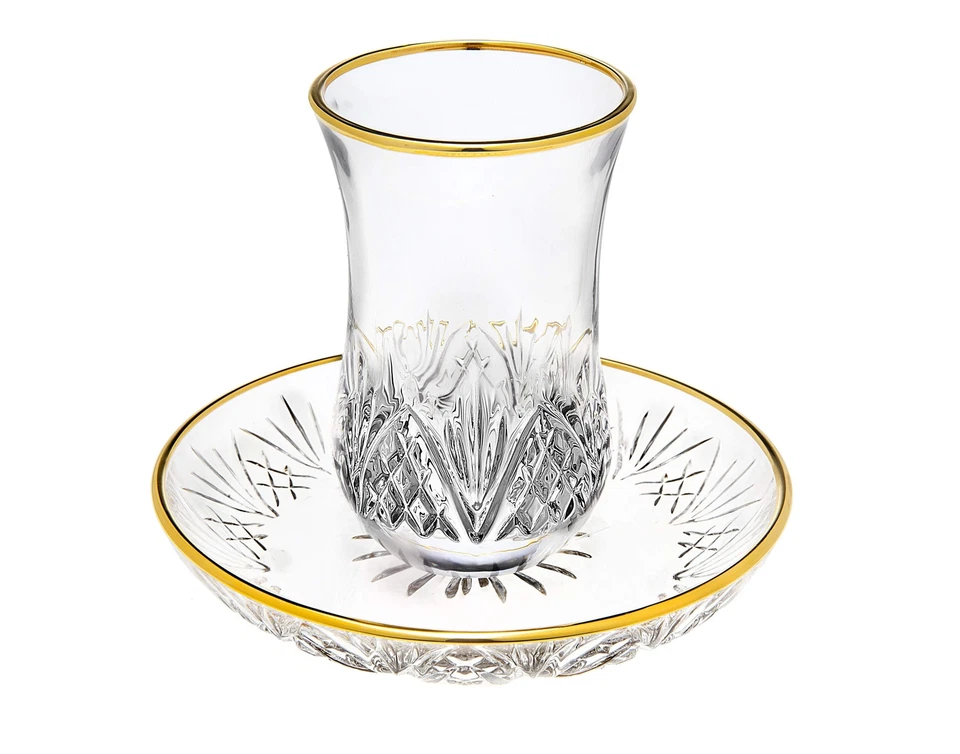 Taza y platillo Godinger Dublin Crystal Kidush con borde dorado Foto 1 de 1