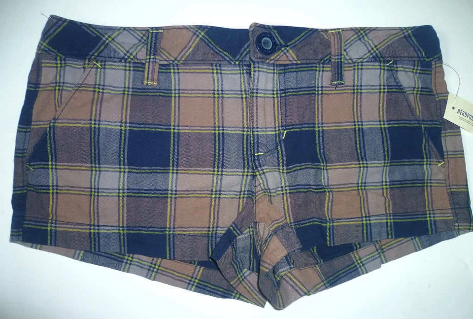 Pantalones cortos a cuadros azul marino AEROPOSTALE para mujer nuevos con etiquetas #8157 Foto 1 de 1