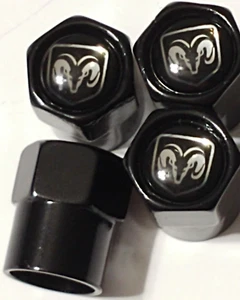 Tire Valve Stem Caps For Ram Air Dust Covers Car Wheels Black Hex  Auto 4 Pc New - Picture 1 of 3