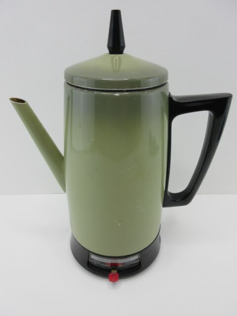 Vintage Mirro Matic Electric Percolator Coffee Pot, 10 Cup, Steel Blue,  Oval Top, 12, 1960's B85-8-28 