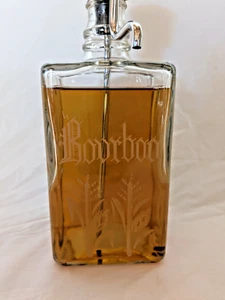 Vintage Bourbon Glass Etched Liquor Decanter with Pump Spout Ice Cube Balls - Picture 1 of 7
