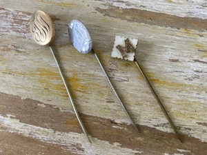 Antique Victorian Edwardian tie lapel stick pins engraved monogrammed JM TM & M - Picture 1 of 10