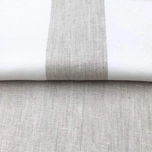 118" WIDE Natural Beige Lanshire Pure 100% Linen Stripe Fabric - Picture 1 of 12