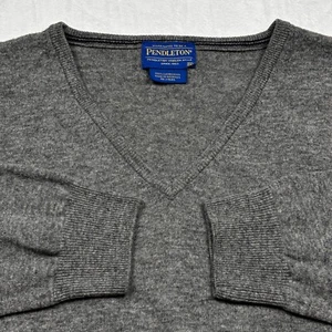 Pendleton 100% Lambs Wool Mens Sweater XXL 2XL Pullover V Neck Gray Excellent - Picture 1 of 9