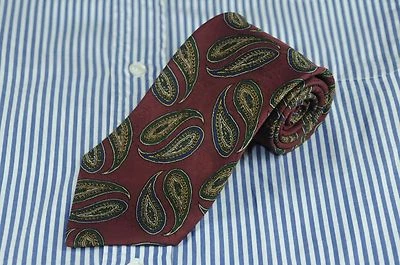 Mark Shale Men's Muted Burgundy Green & Blue Paisley Silk Necktie 58 x 3.5 in. - Image 1 of 4