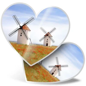 2 x Heart Stickers 15 cm - Cool Beautiful Windmills Poppies #8588 - Afbeelding 1 van 8