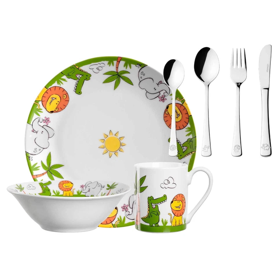 Leonardo BAMBINI Kindergeschirr mit Besteck Krokodil / Elefant / Löwe - Bild 1 von 4