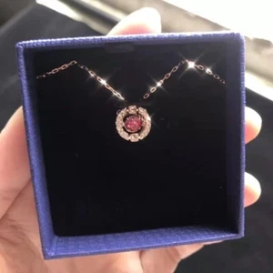 18k gold made with SWAROVSKI crystal swan pink pendant necklace New For Gift - Picture 1 of 12