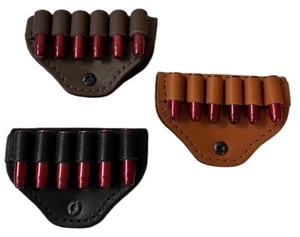 LEATHER PISTOL 357/38 or 44 AMMO BELT SLIDE HOLDER CARRIER - BRN / BLK / TAN - Picture 1 of 4