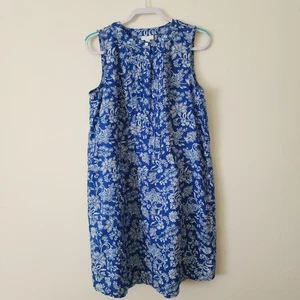 J Jill Love Leinen Damen ärmelloses Shirt Kleid blau weiß Blumen Taschen Größe M - Bild 1 von 9