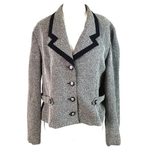 Vintage 90s Tweed Wool Like Blazer Gray Black Womens 12P Work Professional - Picture 1 of 7