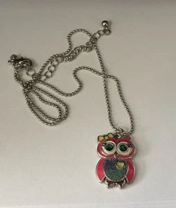 Bright Colorful Owl 1” Tall Pendant On 16” Silver Tone Chain Necklace  - Picture 1 of 4