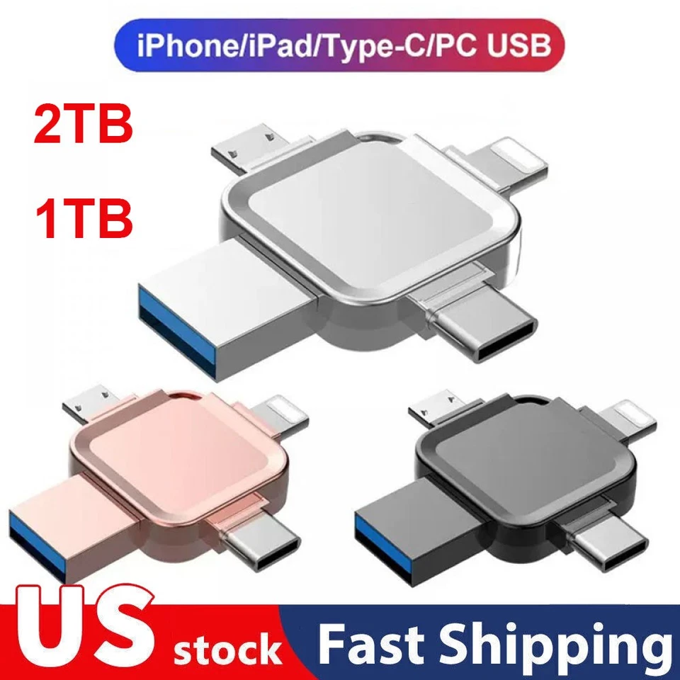 2T/1T Flash Drive 4IN1 USB3.0 Memory Photo Stick for iPhone Android iPad Type C - Image 1 of 4