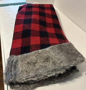 Gonna Albero di Natale Rosso/Nero Plaid Grigio Bordo Pelliccia Ecopelliccia 48” Senza Marca - Foto 1 di 5