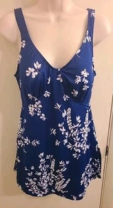 Vintage Montgomery Ward Swim Dress Sz 16 Blue Floral GORGEOUS - Picture 1 of 6