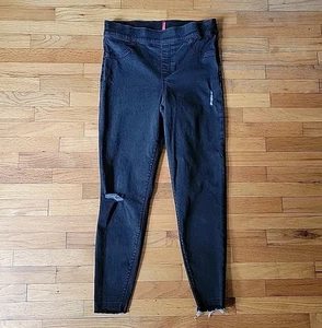 Spanx Distressed High Rise Ankle Skinny Pull On Jeans XL Black Raw Hem 20213R - Picture 1 of 10